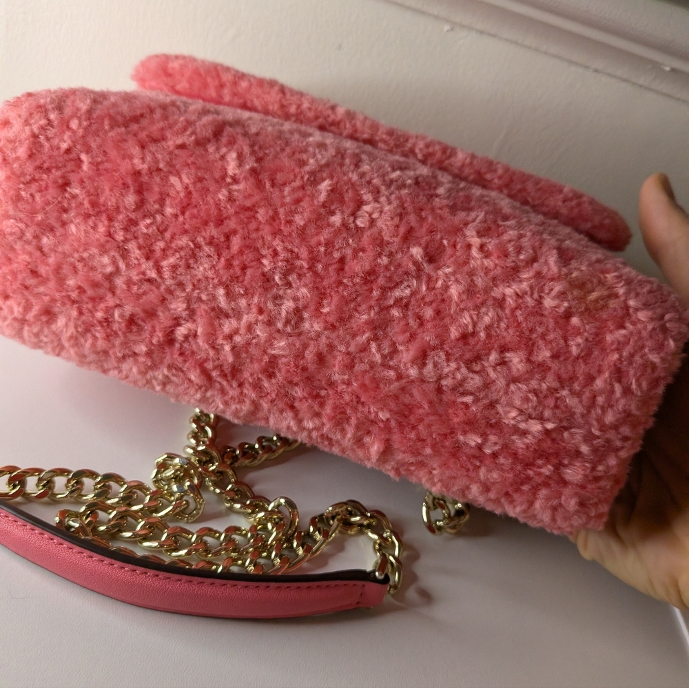 Kate Spade NATALIA faux Fur Medium Flap Crossbody Pink - Picture 3 of 7